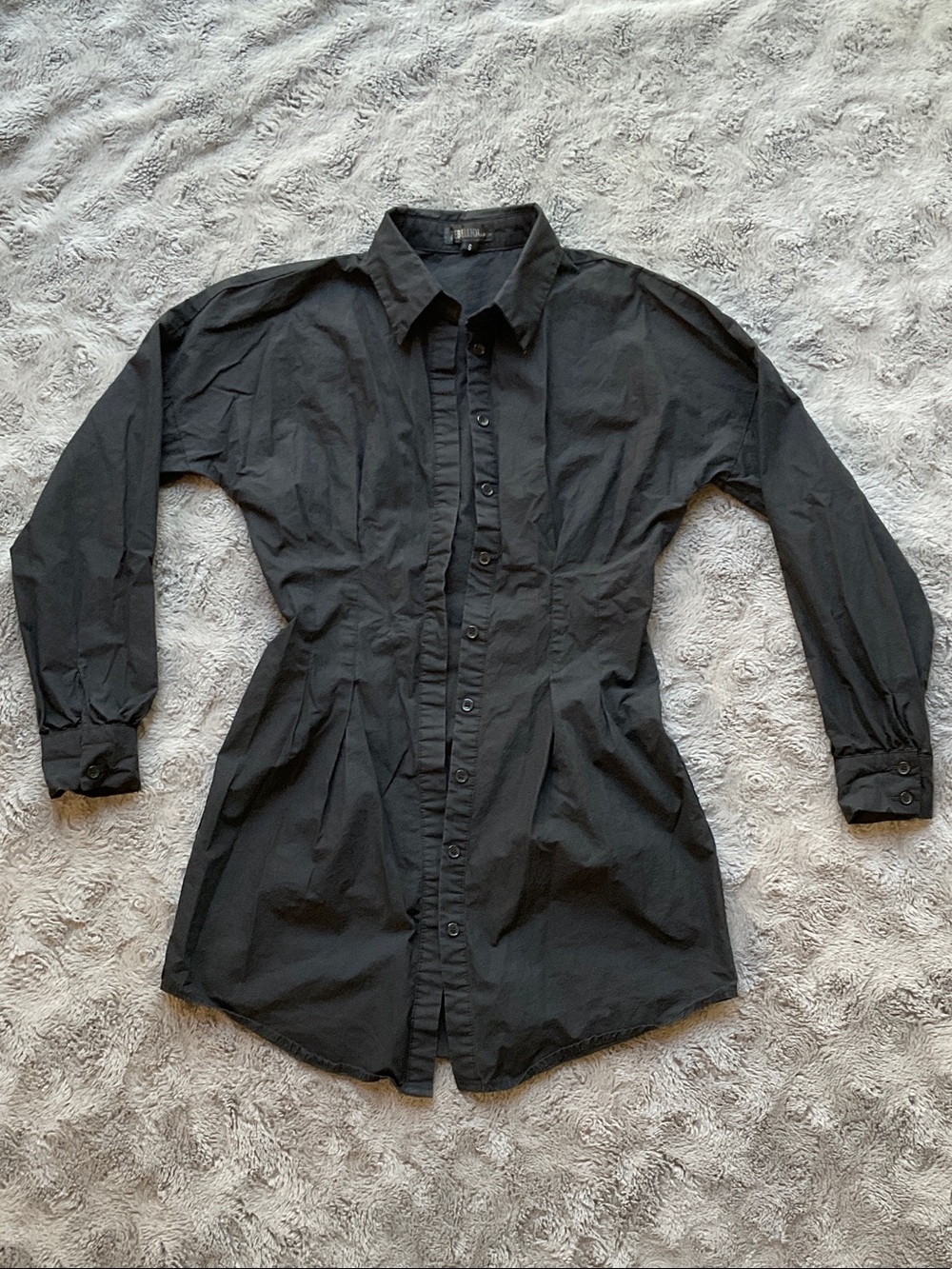 Black Long-Sleeve Mini Shirt Dress